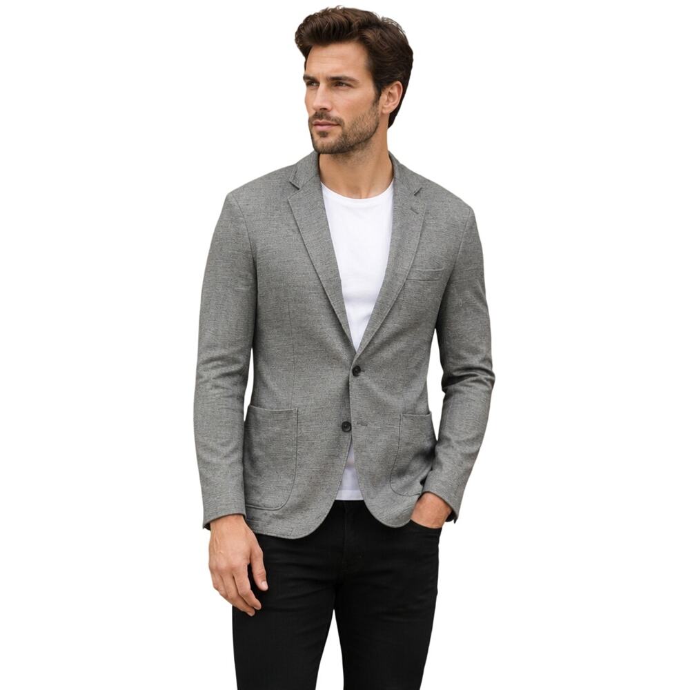 Nordstrom XXL 2XL grey knit extra trim fit 2 button blazer proffesional preppy #